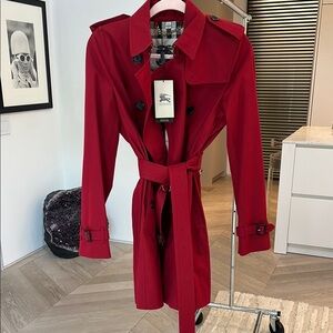 Burberry Red Trench Coat with Belted Waist